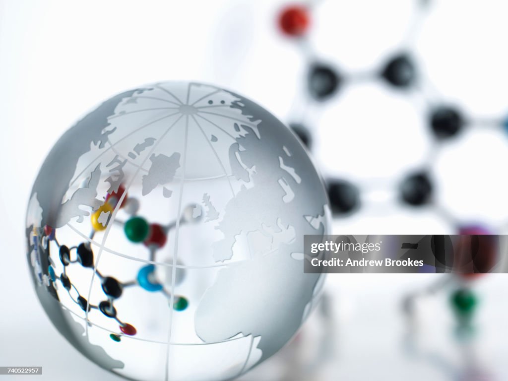 Globe with molecular model