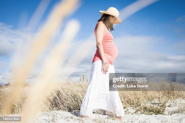 pregnant woman on beach, cape town, south africa - woman long dress beach stock pictures, royalty-free photos & images