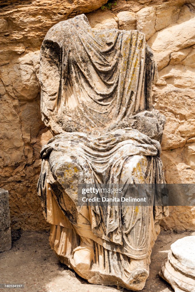 Statue of Marcus Aurelius, Roman ruins, Dougga Archaeological Site, UNESCO World Heritage Site, Tunisia