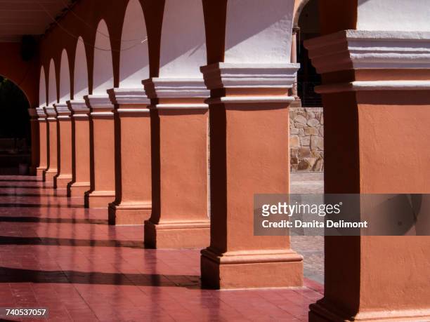 red tiled floor under colonnade, dolores hidalgo, guanajuato, central mexico, mexico - dolores hidalgo stock pictures, royalty-free photos & images