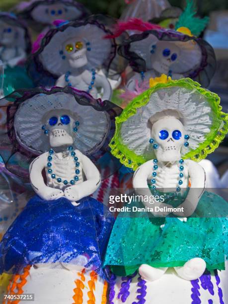 catrina dolls laid out for sale during day of the dead celebration, dolores hidalgo, guanajuato, central mexico, mexico - dolores hidalgo stock pictures, royalty-free photos & images