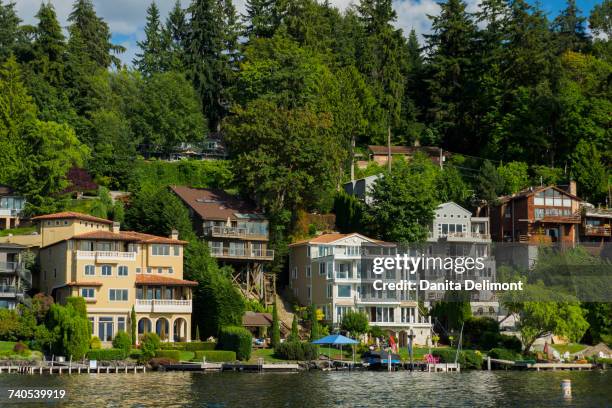 city waterfront with lake washington, bellevue, king county, washington state, usa - bellevue washington state stock pictures, royalty-free photos & images