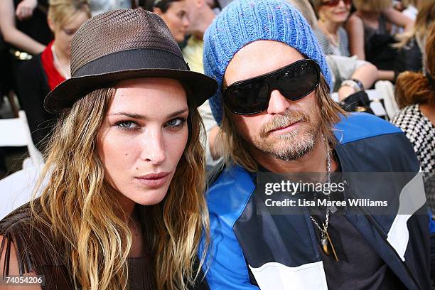 Model Erin Wasson and Ksubi designer George Gorrow attend the Josh Goot catwalk on day four of Rosemount Australian Fashion Week Spring/Summer...