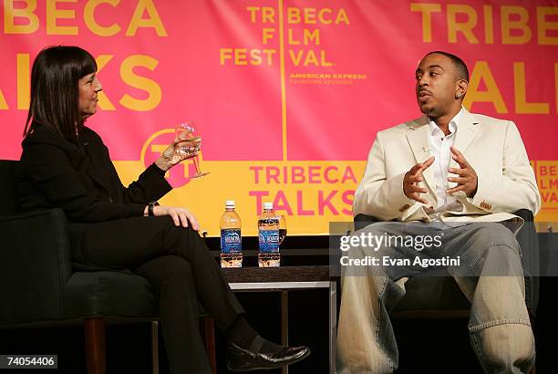 Moderator Vanity Fair?s Lisa Robinson and Chris "Ludacris" Bridges speak during the "Ludacris" panel discussion at the 2007 Tribeca Film Festival on...