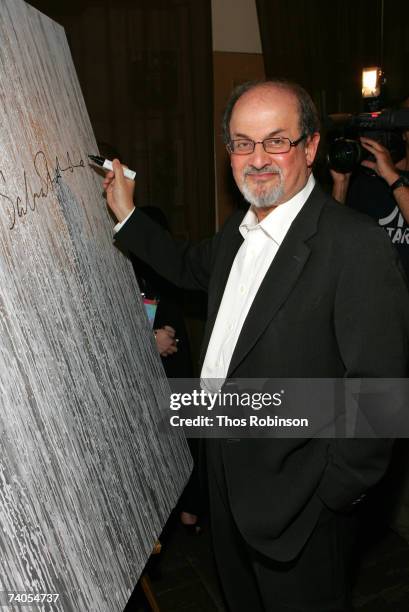 Author Salman Rushdie attends The Montblanc De La Culture Award awards presented to Wynton Marsalis at the Angel Orensanz Foundation Center for the...