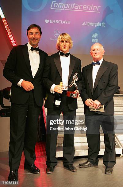 David Strettle of NEC Harlequins poses after receiving the PRA Mercedes-Benz Young Player of the Year - Nick Duncombe Memorial award from Simon...