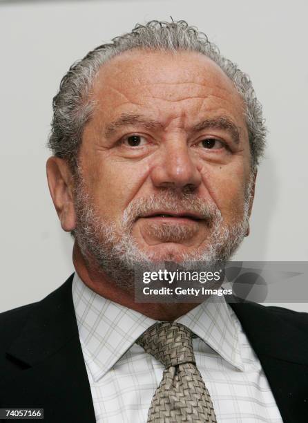 Businessman Sir Alan Sugar speaks at a press conference to launch a new computer 'Cluster' at Queen Mary, University of London on May 3, 2007 in...