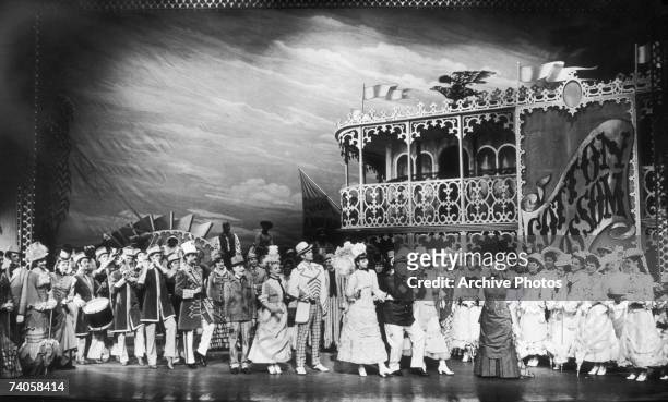 Performance of the musical 'Show Boat' at the Ziegfeld Theatre, New York, 1946. On stage are Ralph Dumke as Cap'n Andy, Ethel Owen , Francis X....