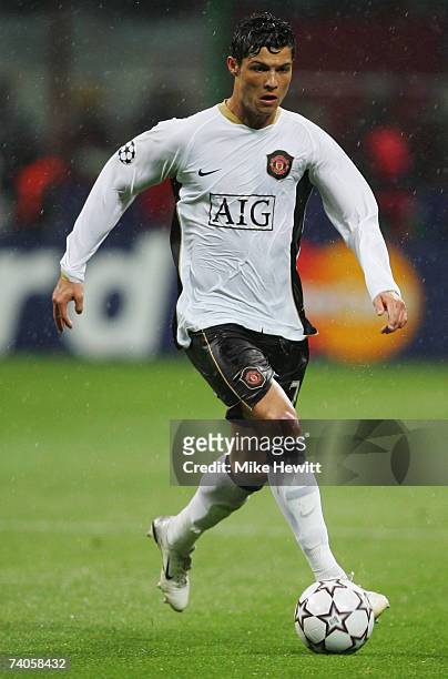Cristiano Ronaldos of Manchester United in action during the UEFA Champions League semi final, second leg match between AC Milan and Manchester...