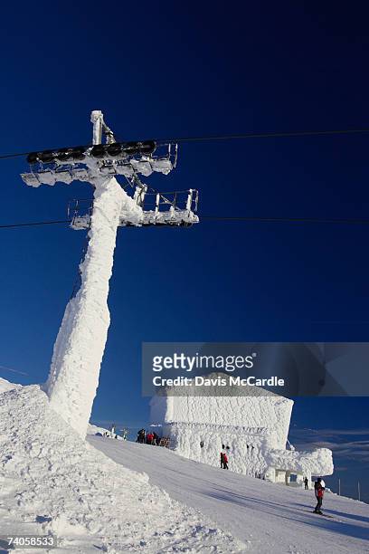 frozen building and cable car support in are, sweden - wt1 stock pictures, royalty-free photos & images