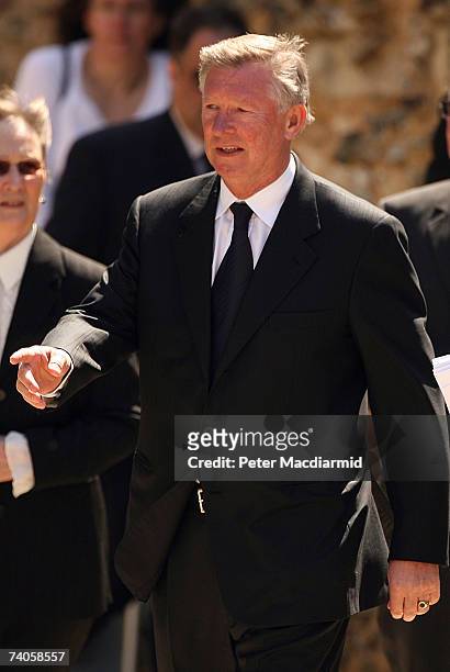 Manchester United manager Sir Alex Ferguson arrives for the funeral of footballer Alan Ball on May 3, 2007 in Winchester, England. Alan Ball was the...