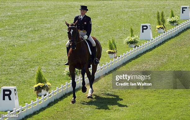 Hawley Bennett of Canada, riding Livingstone, in action during the Dressage on the second day of the Badminton Horse Trials on May 3, 2007 in...