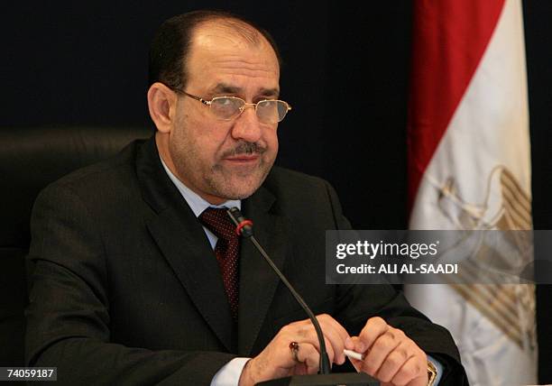 Sharm El-Sheikh, EGYPT: Iraqi Prime Minister Nuri al-Maliki looks on during a press conference at the international conference on Iraq, 03 May 2007...