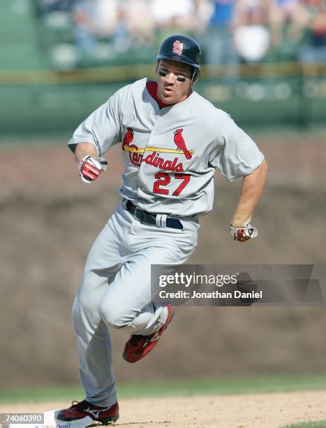 Scott Rolen#27 of the St. Louis Cardinals runs the bases against the Chicago Cubs on April 22, 2007 at Wrigley Field in Chicago, Illinois.