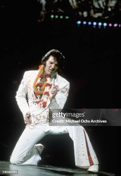 Elvis Presley performs onstage at the International Convention Center in Honolulu Hawaii on January 14 1973.