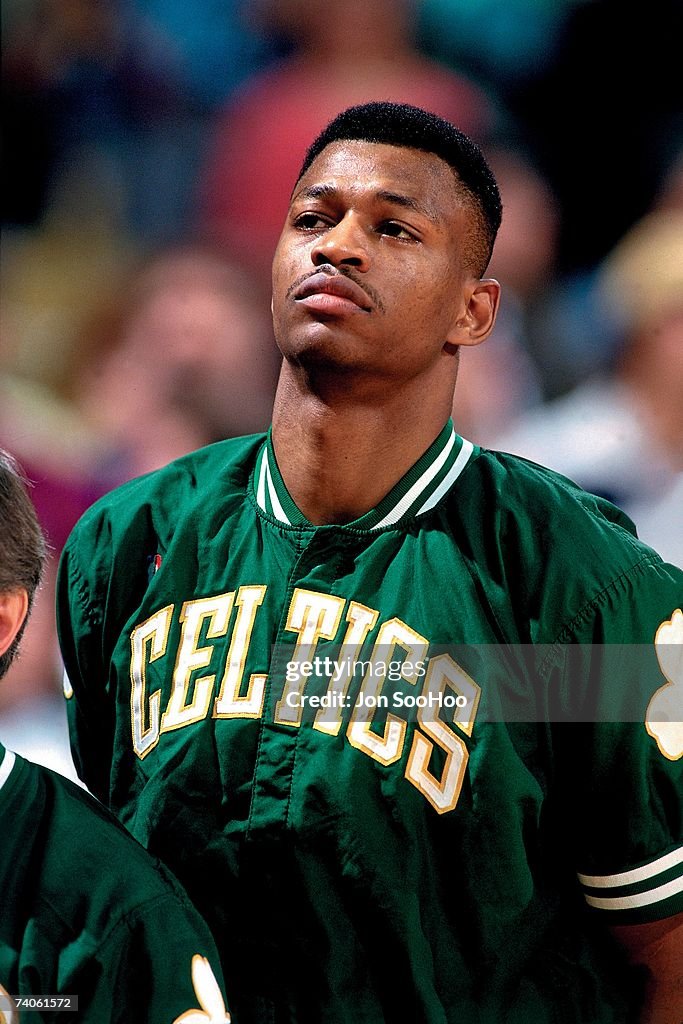 Reggie Lewis Reggie Lewis of the Boston Celtics stands during the national anthem ...