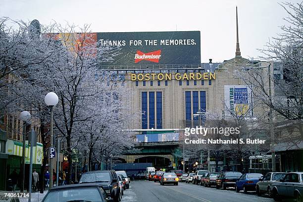 An exterior shot of the Boston Garden prior to a Celtics game in 1989 in Boston, Massachusetts. NOTE TO USER: User expressly acknowledges that, by...