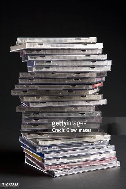 close-up of a stack of cd cases - cds stock-fotos und bilder