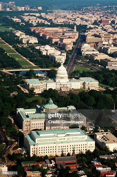 aerial view of a government building, capitol building, library of congress, washington dc, usa - library of congress stock pictures, royalty-free photos & images