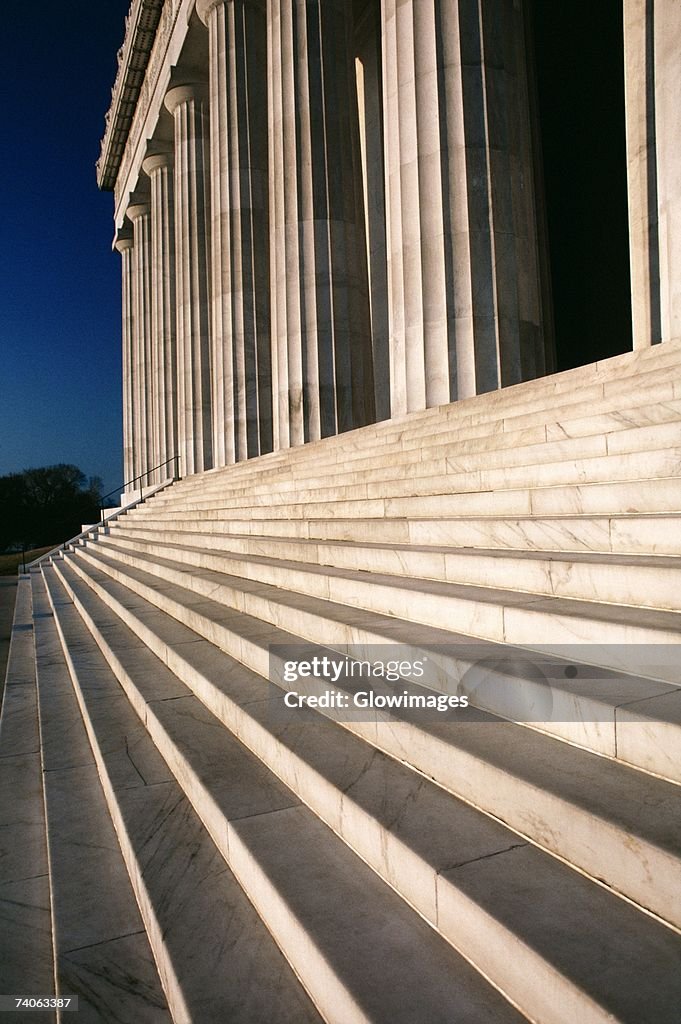 Close-up of a staircase and columns of a building, Lincoln Memorial, Washington DC, USA