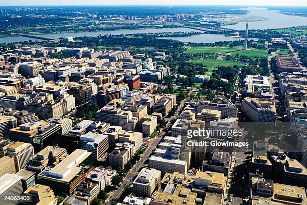 aerial view of buildings along a river, washington dc, usa - washington dc aerial stock pictures, royalty-free photos & images