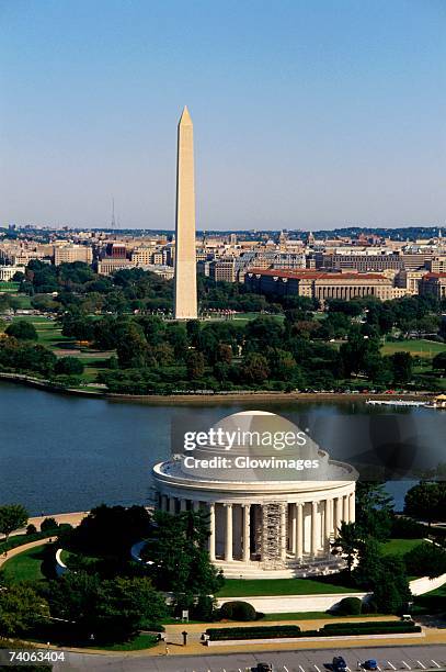 aerial view of a government building, jefferson memorial, washington monument, washington dc, usa - washington dc aerial stock pictures, royalty-free photos & images