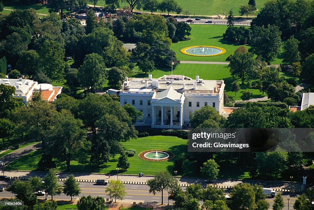 Aerial view of a government building, White House, Washington DC, USA