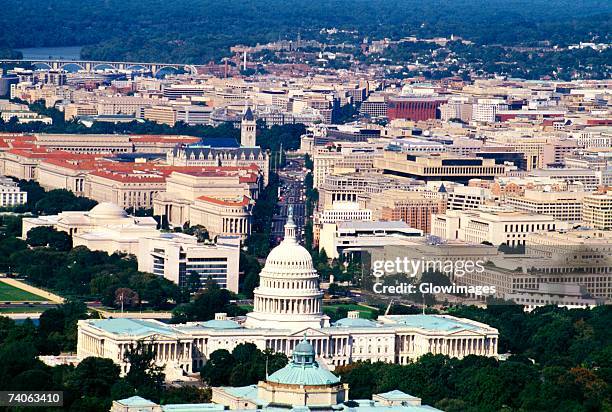 aerial view of a government building, capitol building, washington dc, usa - washington dc cityscape stock pictures, royalty-free photos & images