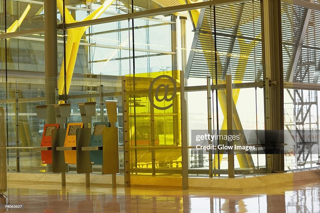 Close-up of public internet access points at an airport, Madrid, Spain