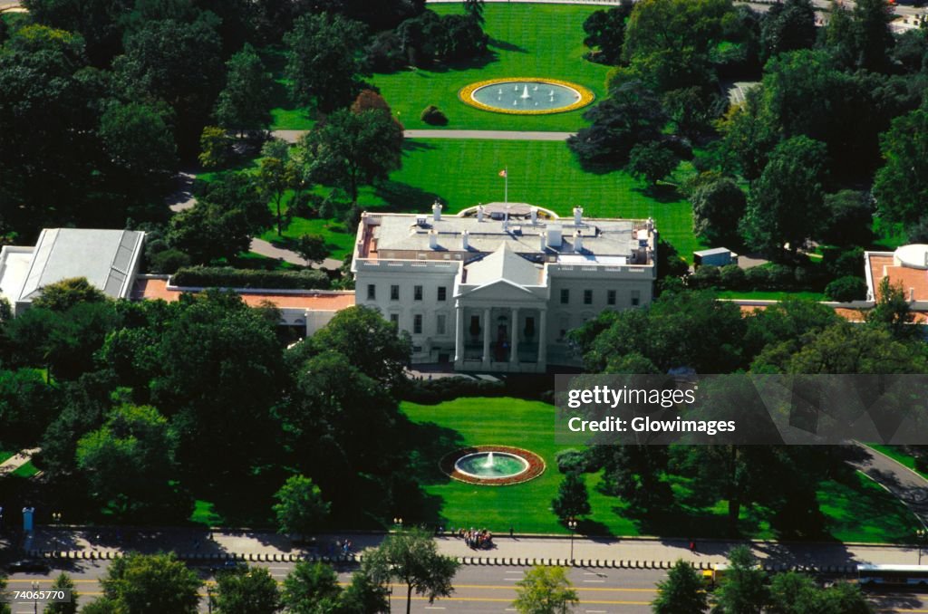 Aerial view of a government building, White House, Washington DC, USA