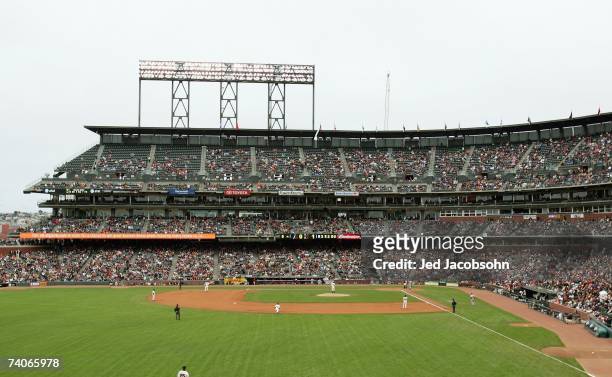 General view of the AT&T Park infield taken during the game between the San Francisco Giants and the Arizona Diamondbacks during a Major League...
