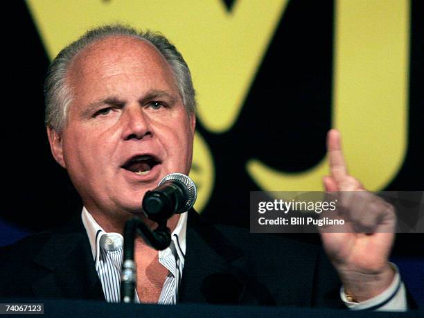 Radio talk show host and conservative commentator Rush Limbaugh speaks at "An Evenining With Rush Limbaugh" event May 3, 2007 in Novi, Michigan. The...