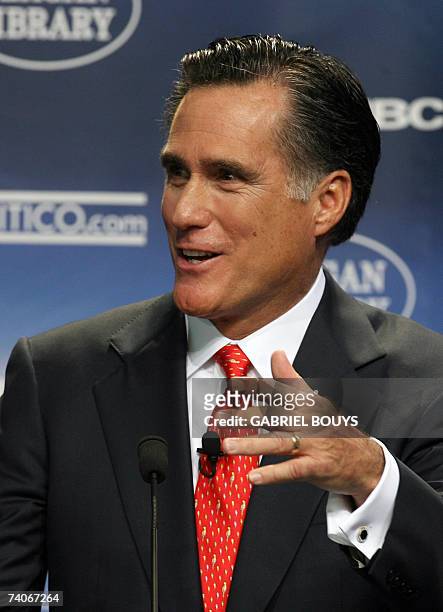 Simi Valley, UNITED STATES: Former Massachusetts Governor Mitt Romney participates at the first Republican Candidates' debate of the 2008...