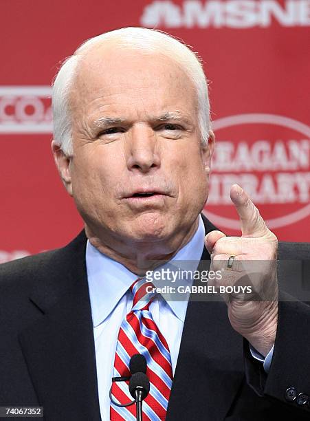 Simi Valley, UNITED STATES: US Arizona Senator John McCain participates at the first Republican Candidates' debate of the 2008 Presidential Race, at...