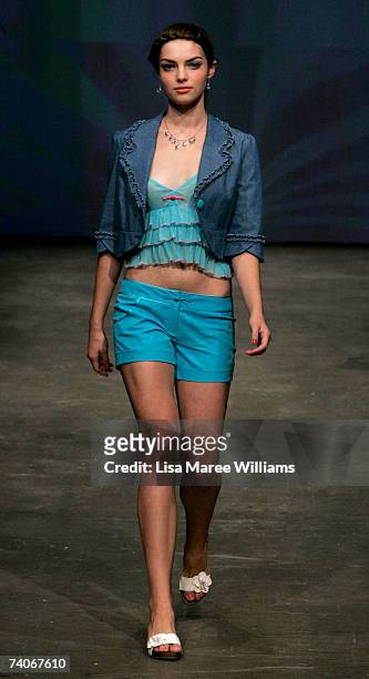 Model showcases an outfit on the catwalk by designer Annie Who during the New Generation show on day five of Rosemount Australian Fashion Week...