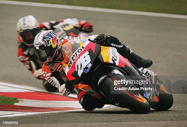 Dani Pedrosa of Spain and the Repsol Honda team in action during the first day of practice at the Chinese Motorcycle Grand Prix at the Shanghai...