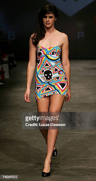 Model showcases an outfit on the catwalk by designer BamBam during the New Generation show on day five of Rosemount Australian Fashion Week...