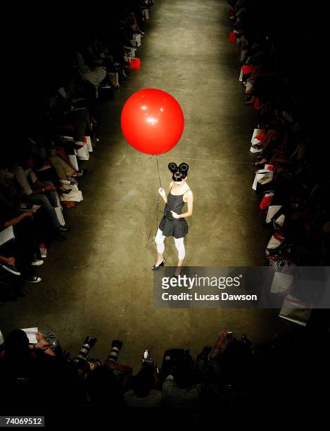 Model showcases an outfit on the catwalk by designer BamBam during the New Generation show on day five of Rosemount Australian Fashion Week...