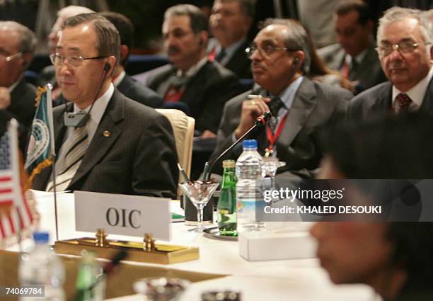 Sharm El-Sheikh, EGYPT: United Nations Secretary General Ban Ki-moon and US Secretary of State Condoleezza Rice attend the second day of an...