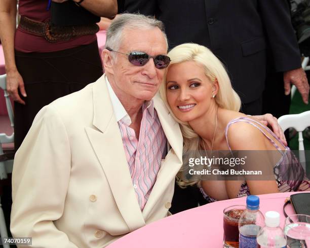 Hugh Hefner and Holly Madison attend the 2007 Playmate of the Year party at the Playboy Mansion on May 3, 2007 in Los Angeles, California.