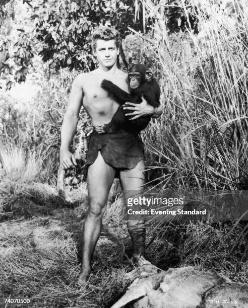 American actor Gordon Scott plays Tarzan in the RKO film 'Tarzan's Hidden Jungle', filmed on location in California, 1955.