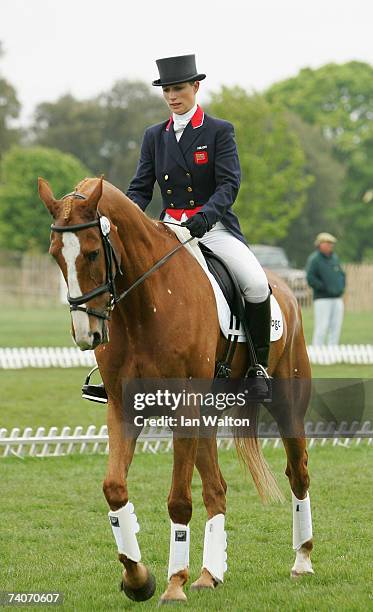 Zara Phillips rides Toytown during the Dressage event on the third day of the Badminton Horse Trials on May 4, 2007 in Badminton, Gloucestershire,...