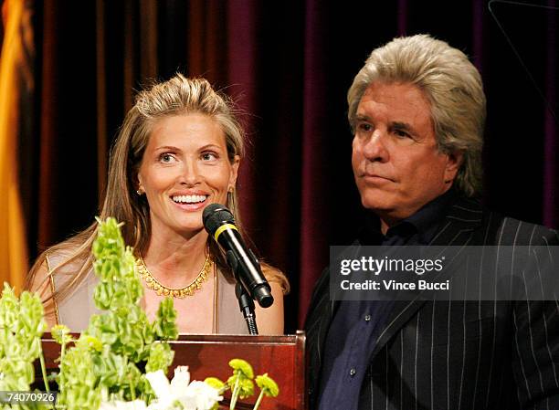 Producers Mindy and Jon Peters speak at the Los Angeles County Sheriff's Youth Foundation's annual "Salute To Youth" benefit dinner honoring them on...