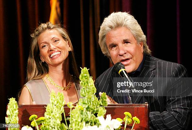 Producers Mindy and Jon Peters speak at the Los Angeles County Sheriff's Youth Foundation's annual "Salute To Youth" benefit dinner honoring them on...