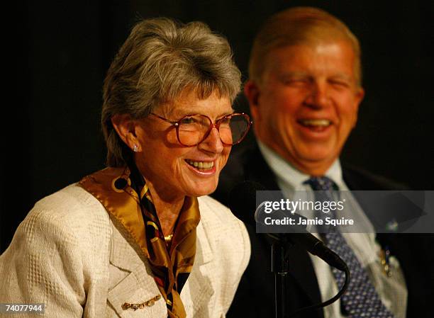 Co-owners, of 2006 Kentucky Derby winner Barbaro, Gretchen Jackson and Roy Jackson answer questions from the media at a press conference the day...