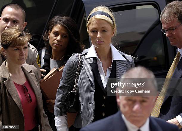 Hotel heiress and reality TV star Paris Hilton arrives at the Metropolitan Branch Courthouse on May 4, 2007 in Los Angeles, California. Los Angeles...