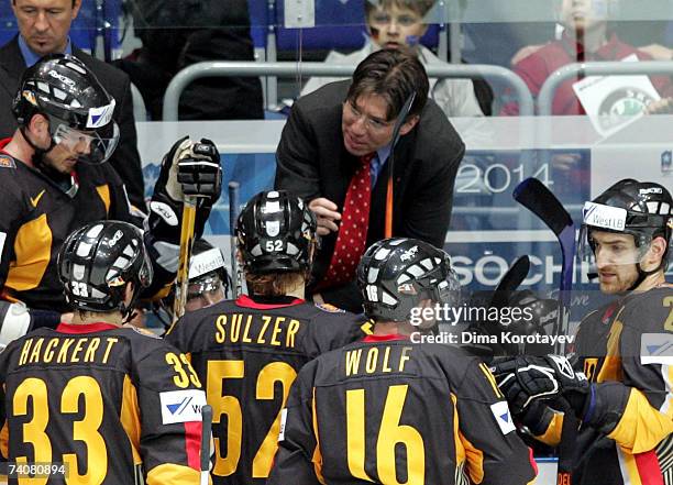 Head Coach Uwe Krupp of Germany in action during the IIHF World Ice Hockey Championship qualifying round, group F match between USA and Germany at...