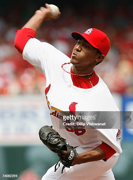 Relief pitcher Kelvin Jimenez of the St. Louis Cardinals throws against the Houston Astros on May 5, 2007 at Busch Stadium in St. Louis, Missouri....