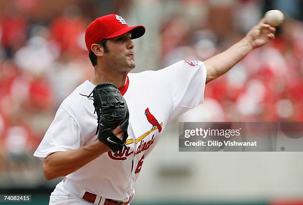 Relief pitcher Tyler Johnson of the St. Louis Cardinals throws against the Houston Astros on May 5, 2007 at Busch Stadium in St. Louis, Missouri. The...