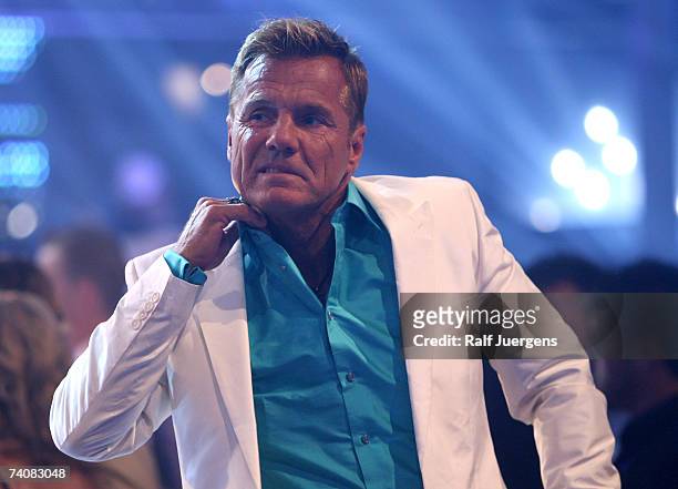 Dieter Bohlen reacts after Mark Medlock wins the singer qualifying contest DSDS Final show on May 05, 2007 at the Coloneum in Cologne, Germany.